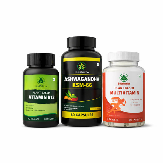 Plant-Based Vitamin B12, Ashwagandha KSM-66 & Complete Multivitamin Combo (3 Pack)