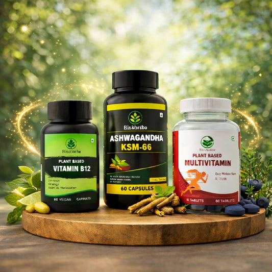 Plant-Based Vitamin B12, Ashwagandha KSM-66 & Complete Multivitamin Combo (3 Pack)
